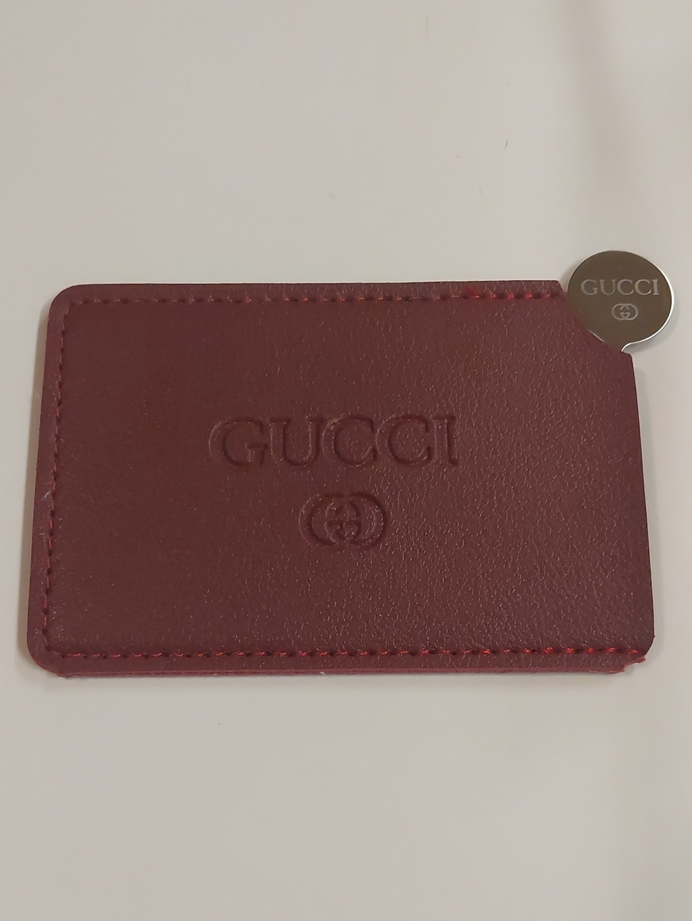 New Gucci Leather Card Sleeve in Deep Burgundy